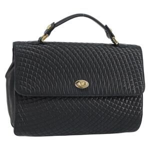 BALLY Hand Bag Leather Black Gold Auth 158057